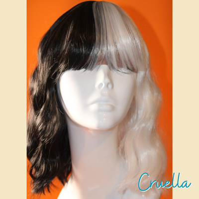 Cruella - 14', Wavy, Synthetic Wig - Black & White