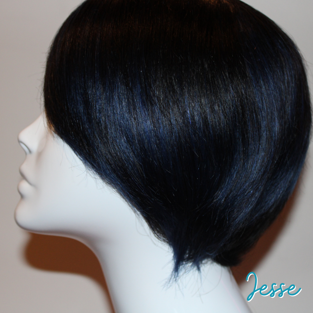Jesse - 9', Straight, Human Hair Wig - 1B/BLUE