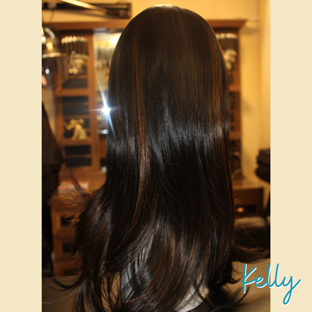 Kelly - 20', Straight Layered, Synthetic Wig - Black with Highlights