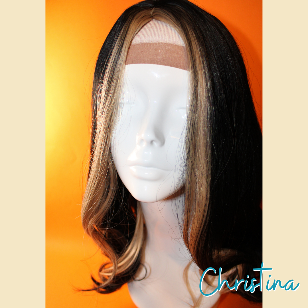 Christina - 22' Loose Wave Synthetic Wig - Black with Blonde Highlights