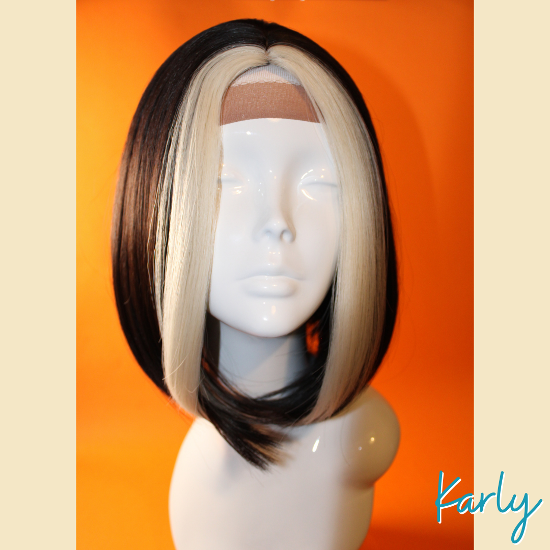 Karly - 13', Straight Synthetic Wig - Black & White