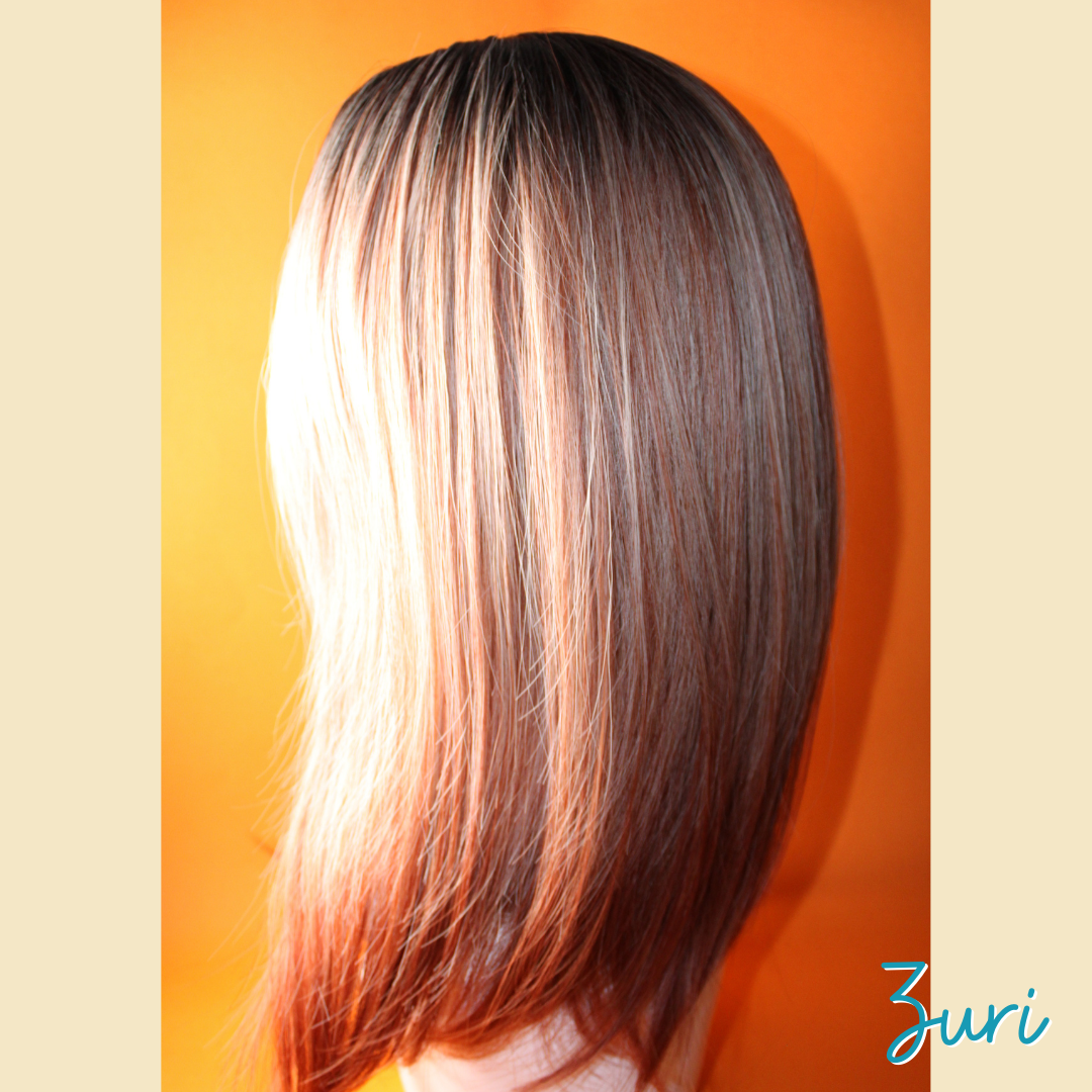Zuri - 19' Straight Synthetic Wig - Ash Black , Blonde & Ash Pinky Copper Ombre Mix