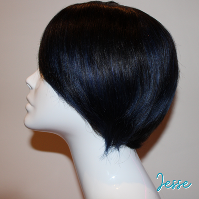 Jesse - 9', Straight, Human Hair Wig - 1B/BLUE