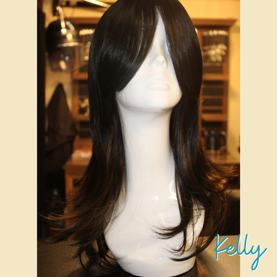 Kelly - 20', Straight Layered, Synthetic Wig - Black with Highlights