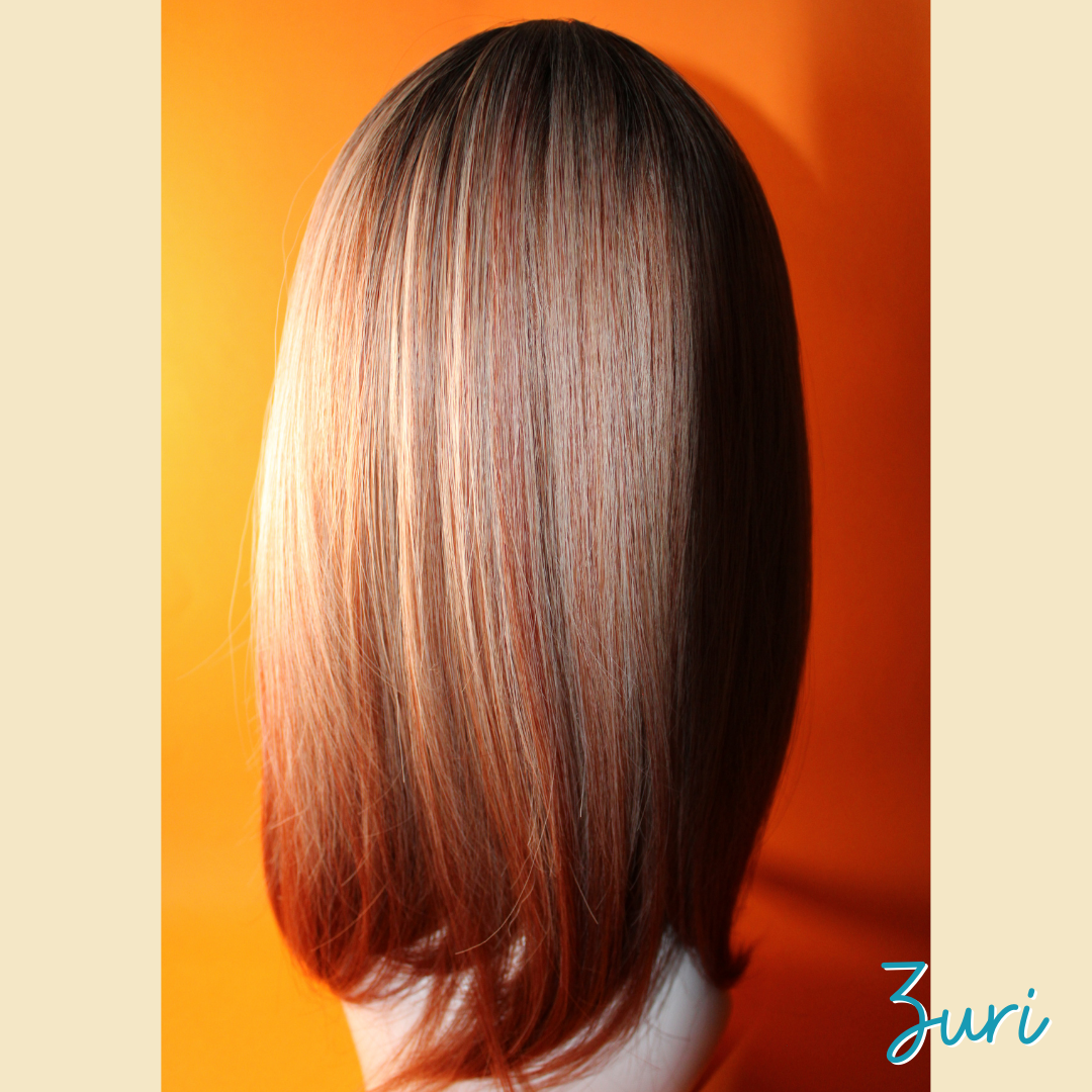 Zuri - 19' Straight Synthetic Wig - Ash Black , Blonde & Ash Pinky Copper Ombre Mix
