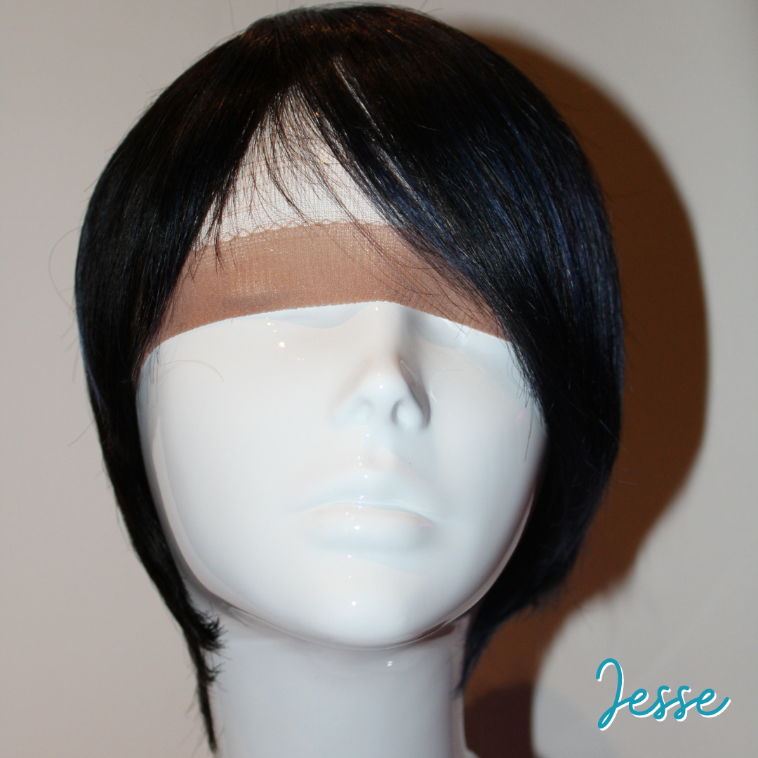 Jesse - 9', Straight, Human Hair Wig - 1B/BLUE