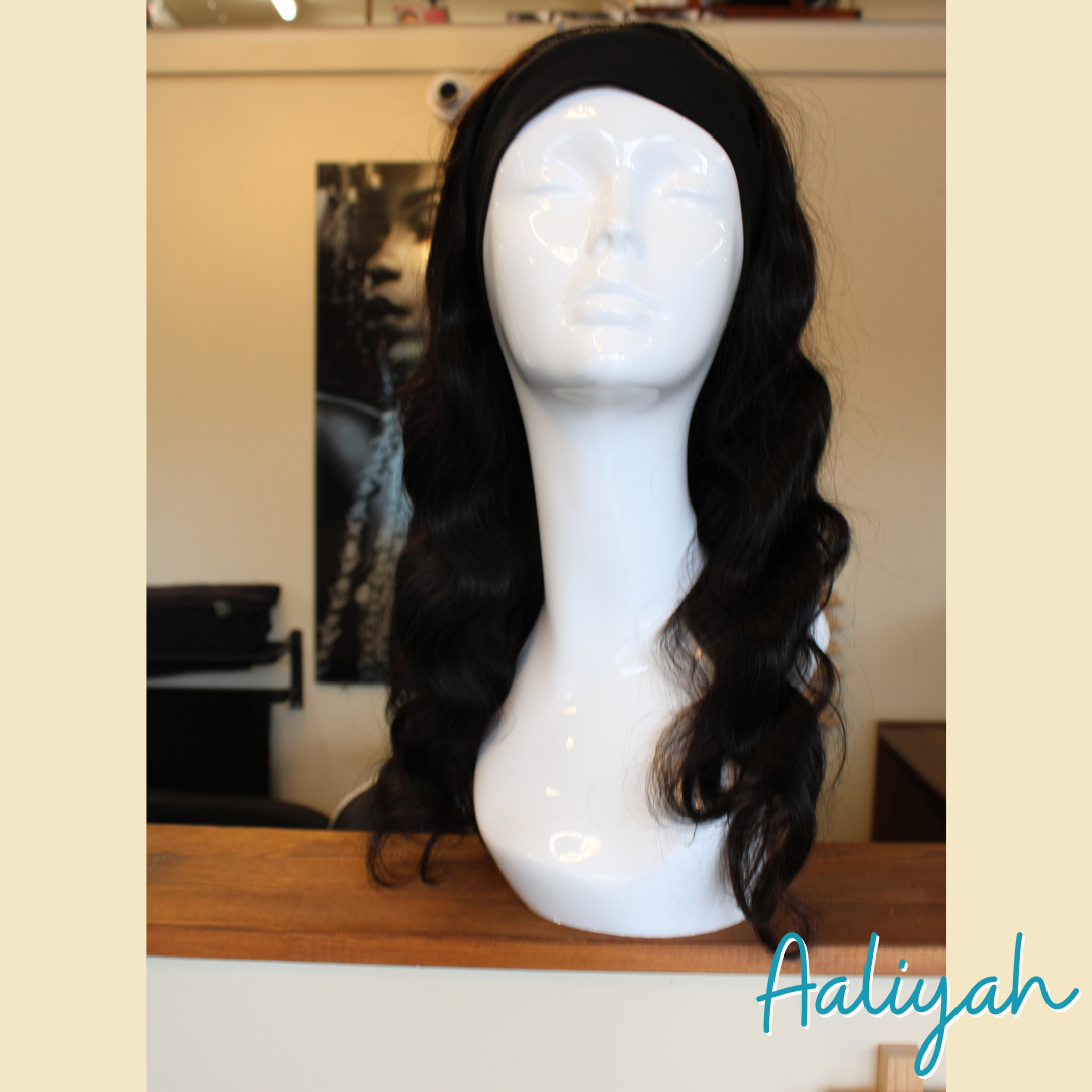Aaliyah- 18', Headband Wig, Body Wave, Human Hair Wig - Natural