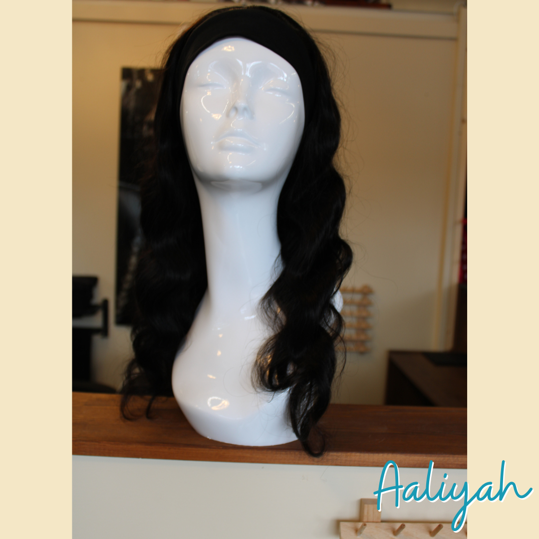 Aaliyah- 18', Headband Wig, Body Wave, Human Hair Wig - Natural