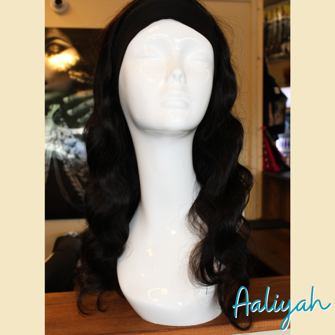 Aaliyah- 18', Headband Wig, Body Wave, Human Hair Wig - Natural