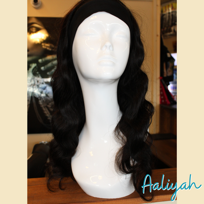 Aaliyah- 18', Headband Wig, Body Wave, Human Hair Wig - Natural
