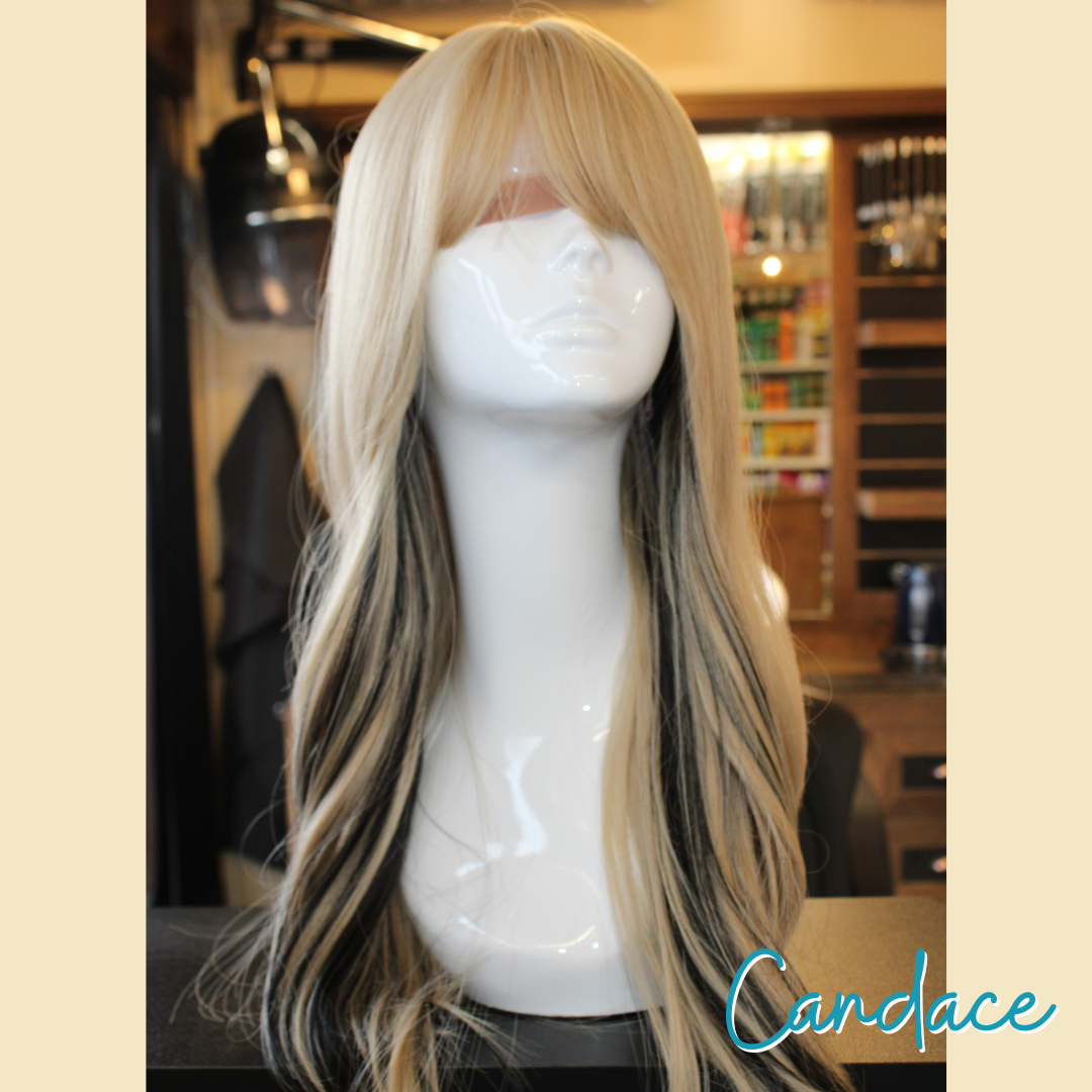 Candace - 24', Straight Natural Wave, Synthetic Wig - Blonde Highlights/1 Black