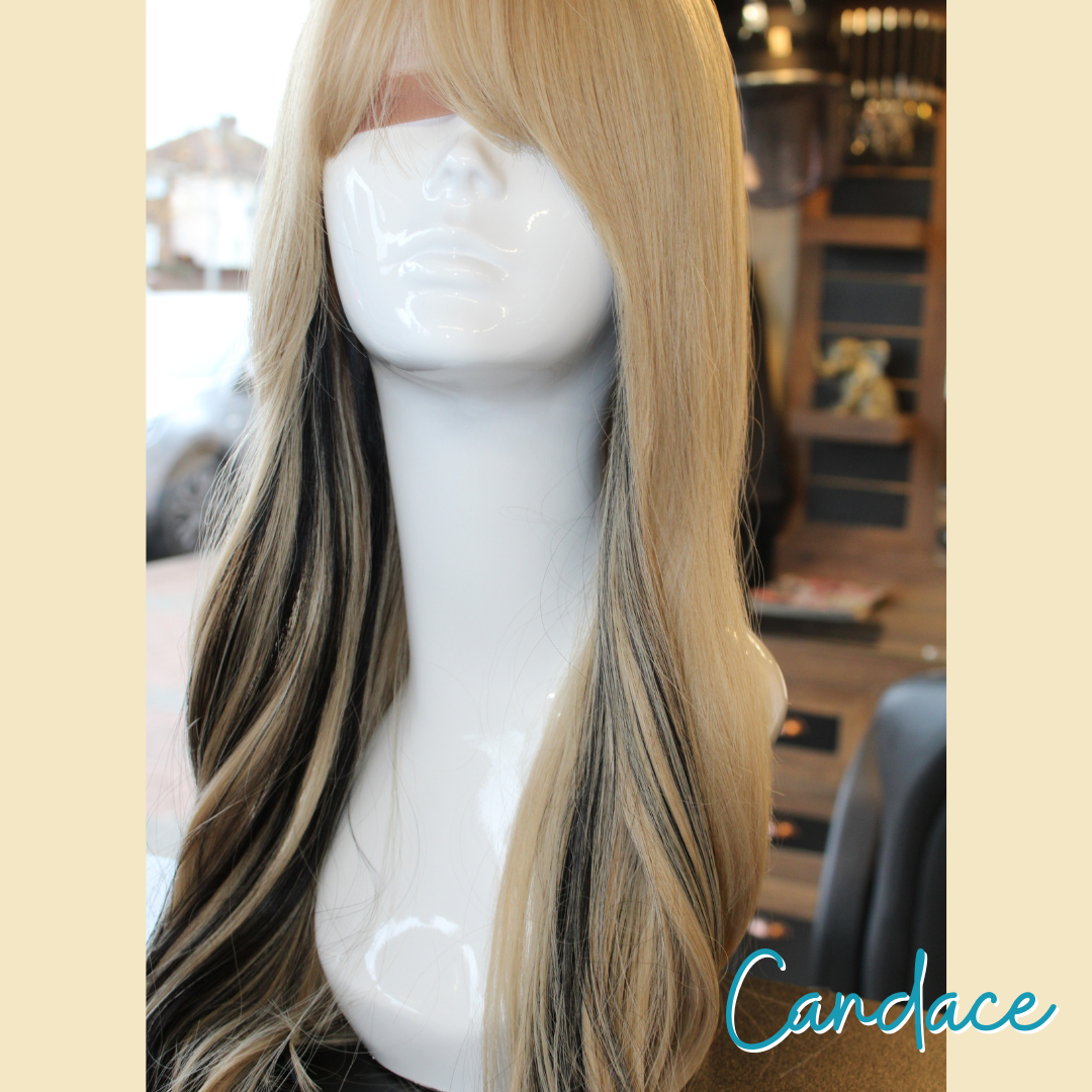 Candace - 24', Straight Natural Wave, Synthetic Wig - Blonde Highlights/1 Black