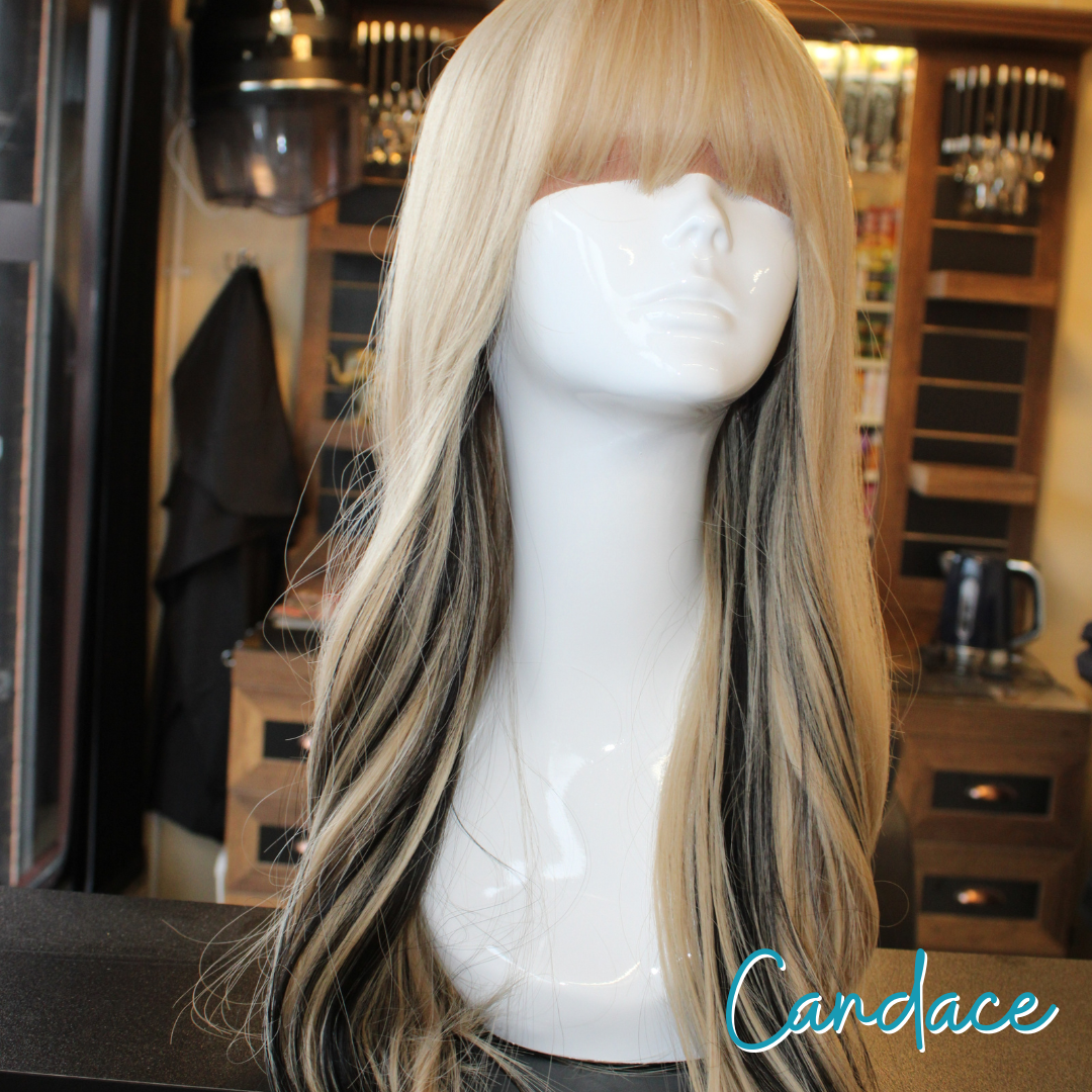Candace - 24', Straight Natural Wave, Synthetic Wig - Blonde Highlights/1 Black