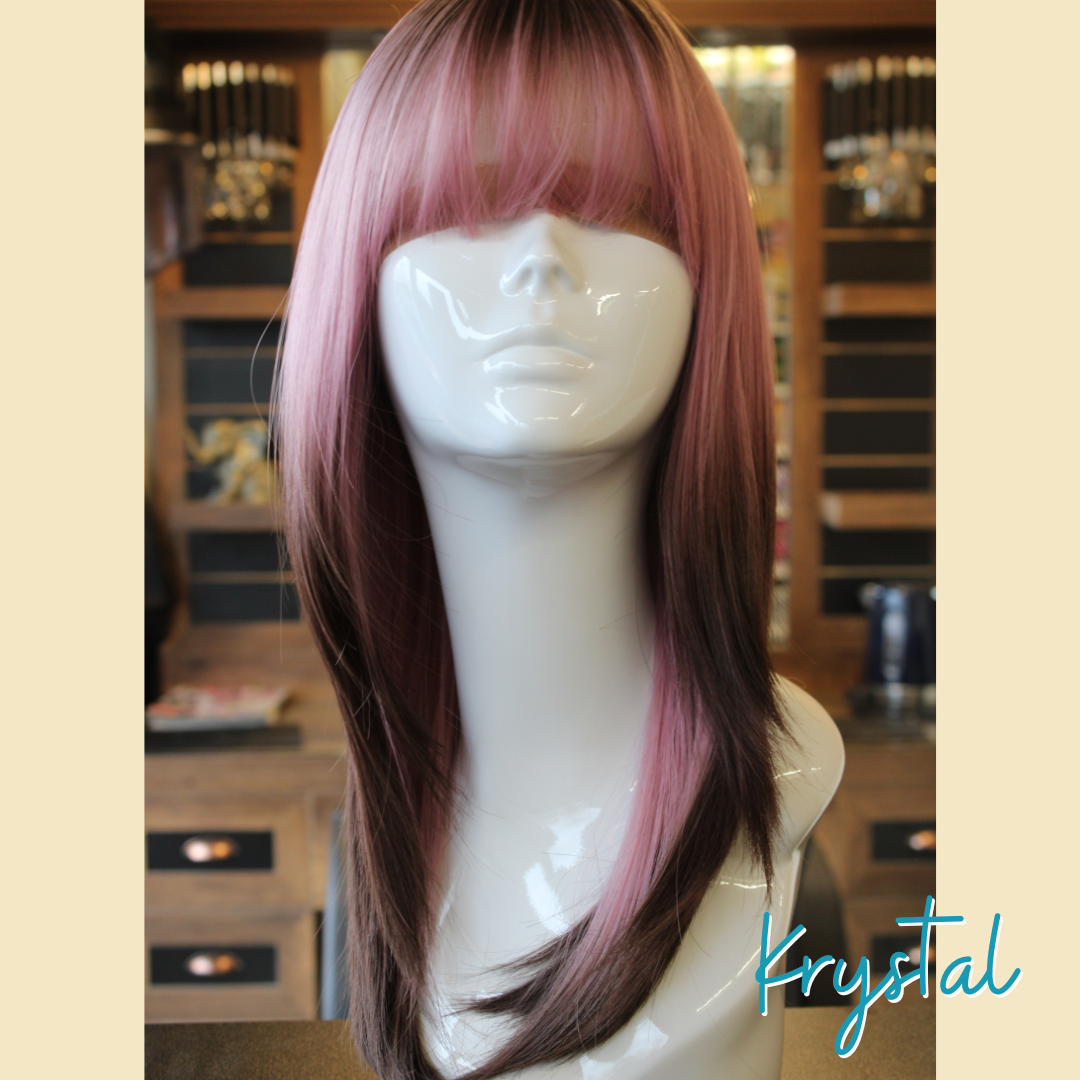 Krystal - 17', Straight, Synthetic Wig - Pink/Brown Ombre