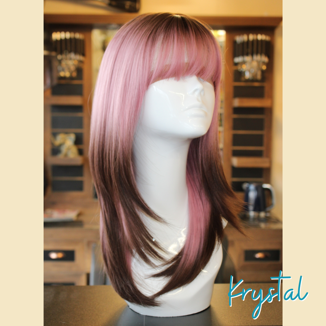 Krystal - 17', Straight, Synthetic Wig - Pink/Brown Ombre