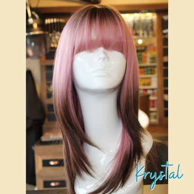 Krystal - 17', Straight, Synthetic Wig - Pink/Brown Ombre