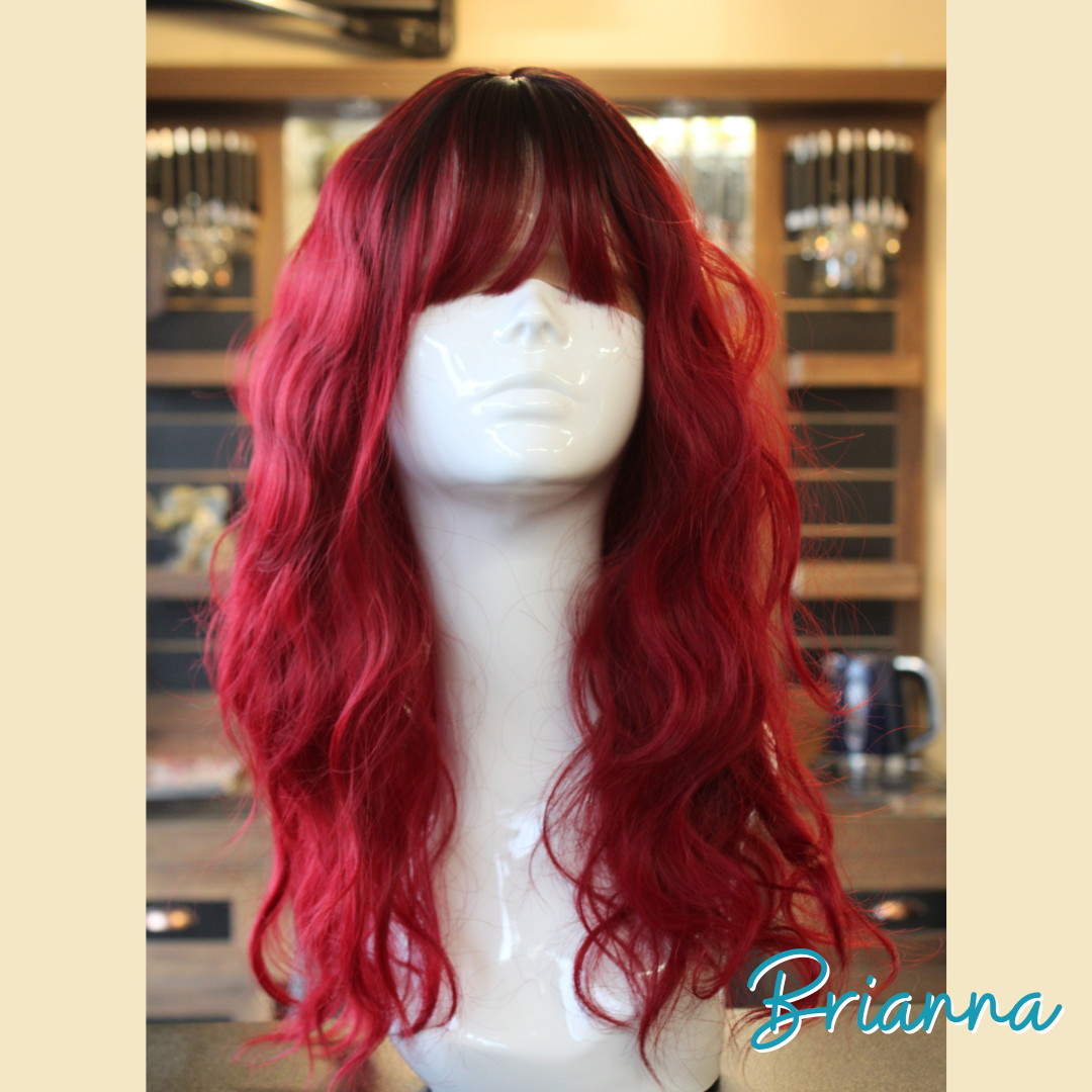 Brianna - 19', Wavy, Synthetic Wig - 1B/Burgundy Ombre