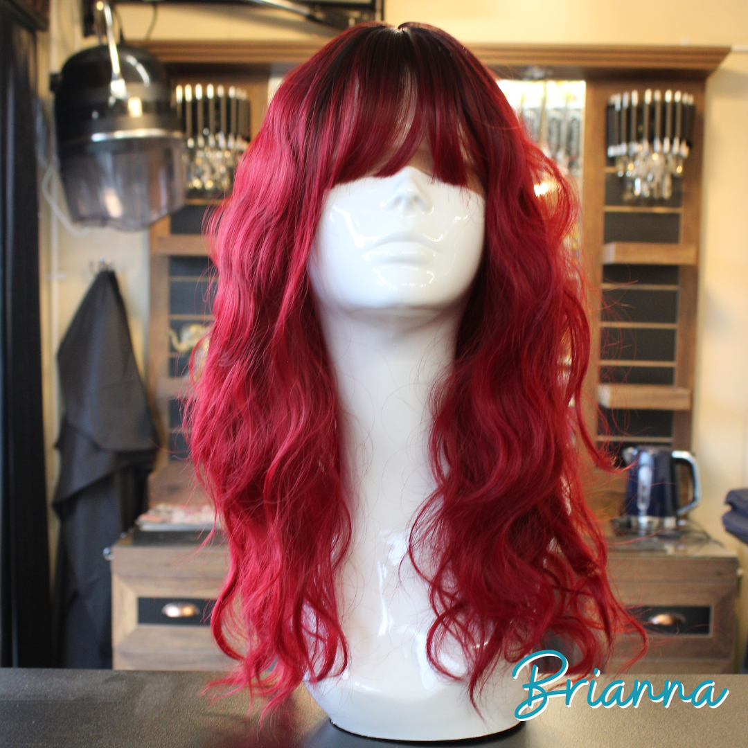 Brianna - 19', Wavy, Synthetic Wig - 1B/Burgundy Ombre