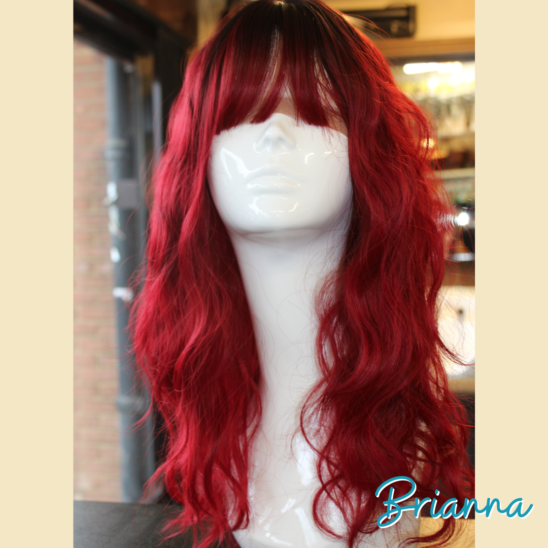 Brianna - 19', Wavy, Synthetic Wig - 1B/Burgundy Ombre