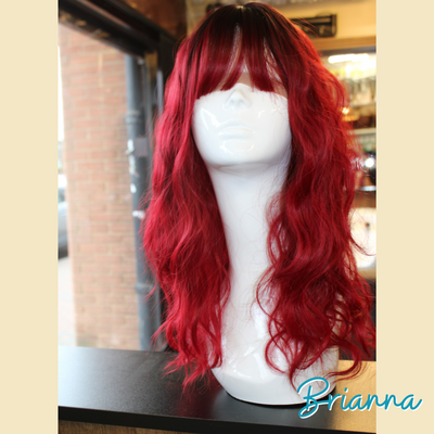 Brianna - 19', Wavy, Synthetic Wig - 1B/Burgundy Ombre