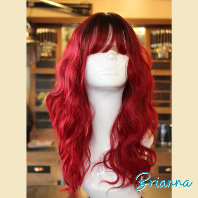 Brianna - 19', Wavy, Synthetic Wig - 1B/Burgundy Ombre