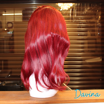 Davina - 16", 13x4 Closure, Straight, Remy Human Hair Wig - Burgundy