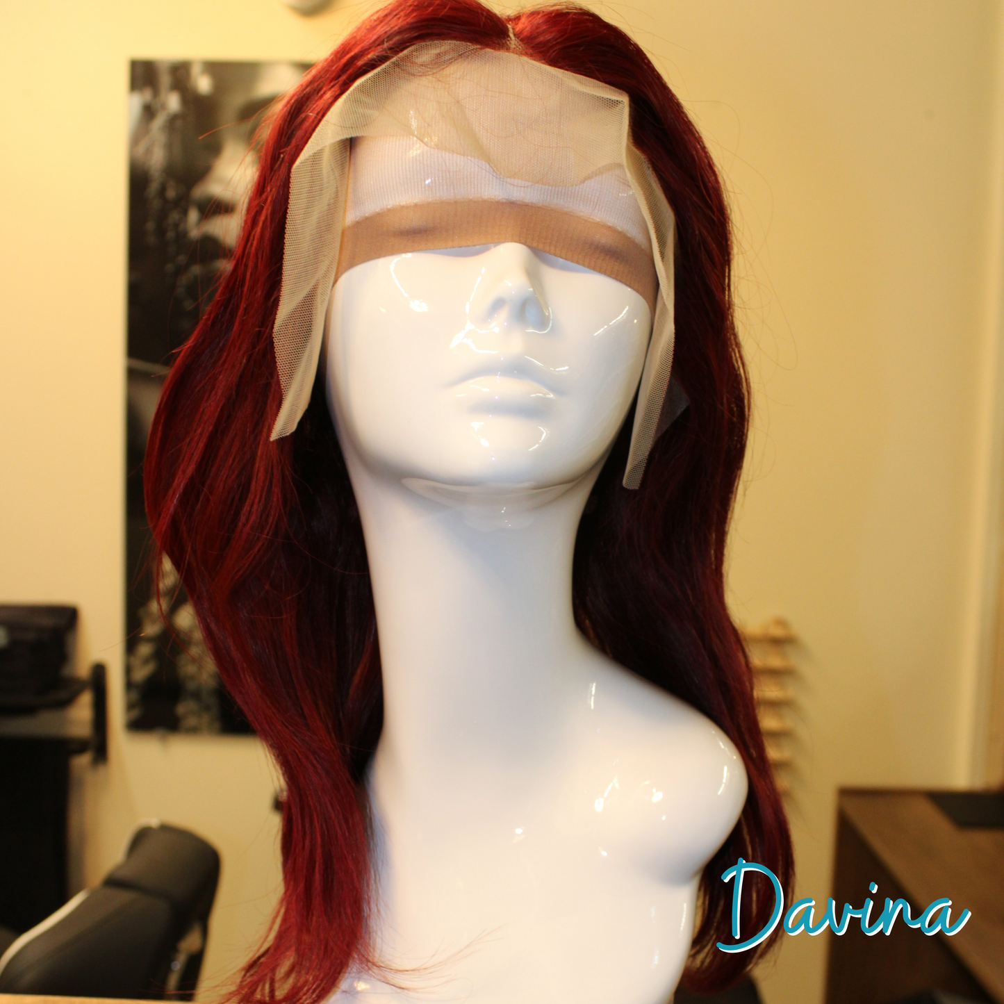 Davina - 16", 13x4 Closure, Straight, Remy Human Hair Wig - Burgundy