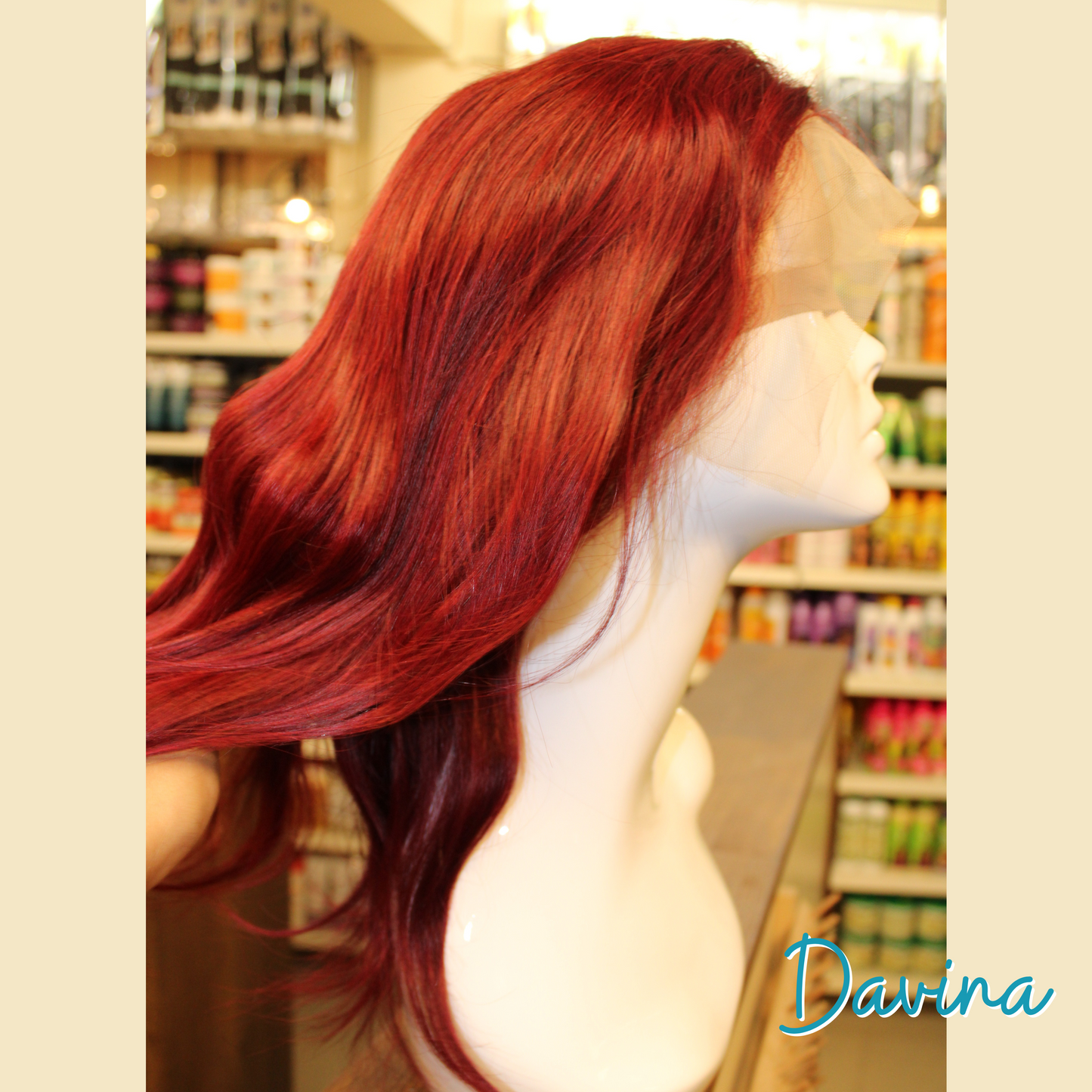 Davina - 16", 13x4 Closure, Straight, Remy Human Hair Wig - Burgundy