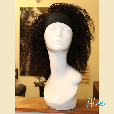 Alex - 18", Headband Wig, Kinky Curly, Remy Human Hair Wig - Natural