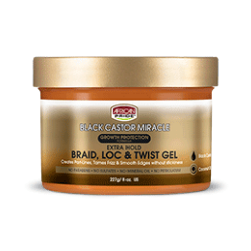 African Pride Black Castor Miracle Extra Hold Braid, Loc & Twist Gel 8ozAfrican Pride Black Castor Miracle Extra Hold Braid, Loc & Twist Gel 8oz