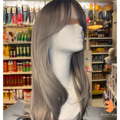 Hallie - 23" Straight Synthetic Wig - Grey with Dark Roots