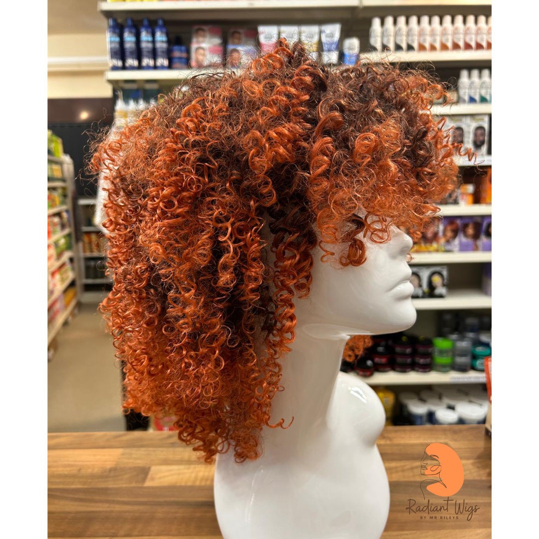 Kelis - 14" Curly Synthetic Wig - Brown/Orange Ombre