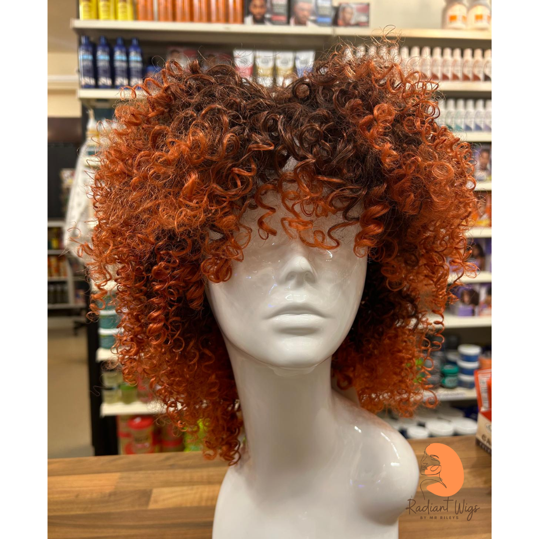 Kelis - 14" Curly Synthetic Wig - Brown/Orange Ombre