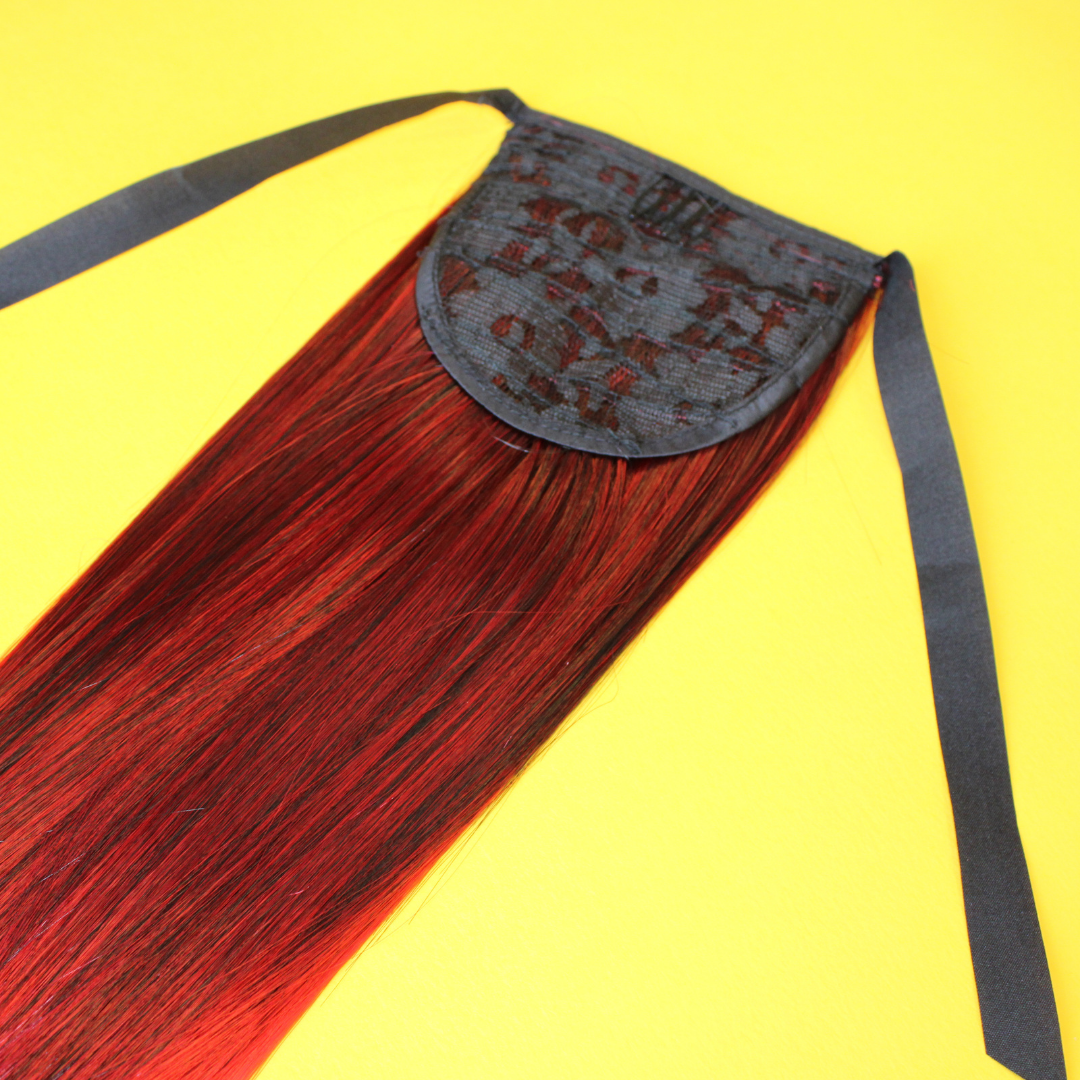Silky Straight Synthetic Ponytail - Red Ombre - 20"