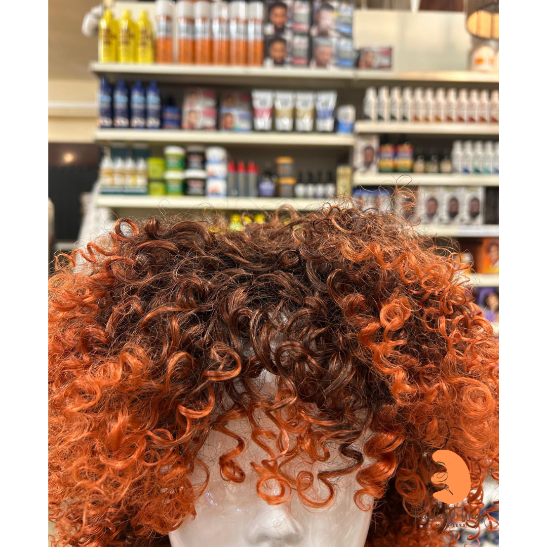 Kelis - 14" Curly Synthetic Wig - Brown/Orange Ombre