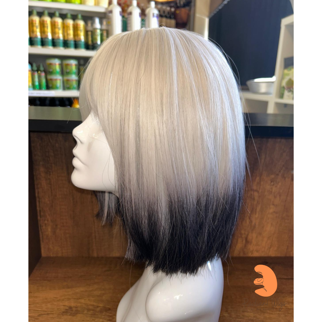 Kaz - 11", Straight, Synthetic Wig - White with Black Tips