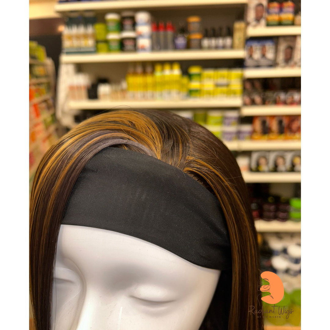 Nicole - 21", Straight, Synthetic Headband Wig - Dark Brown with Highlights