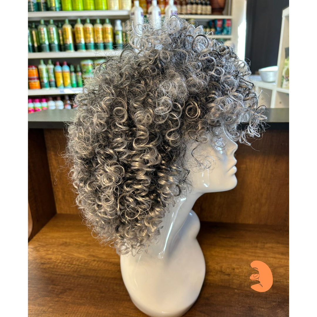 Curly Sue - 13", Curly Synthetic Wig - Grey