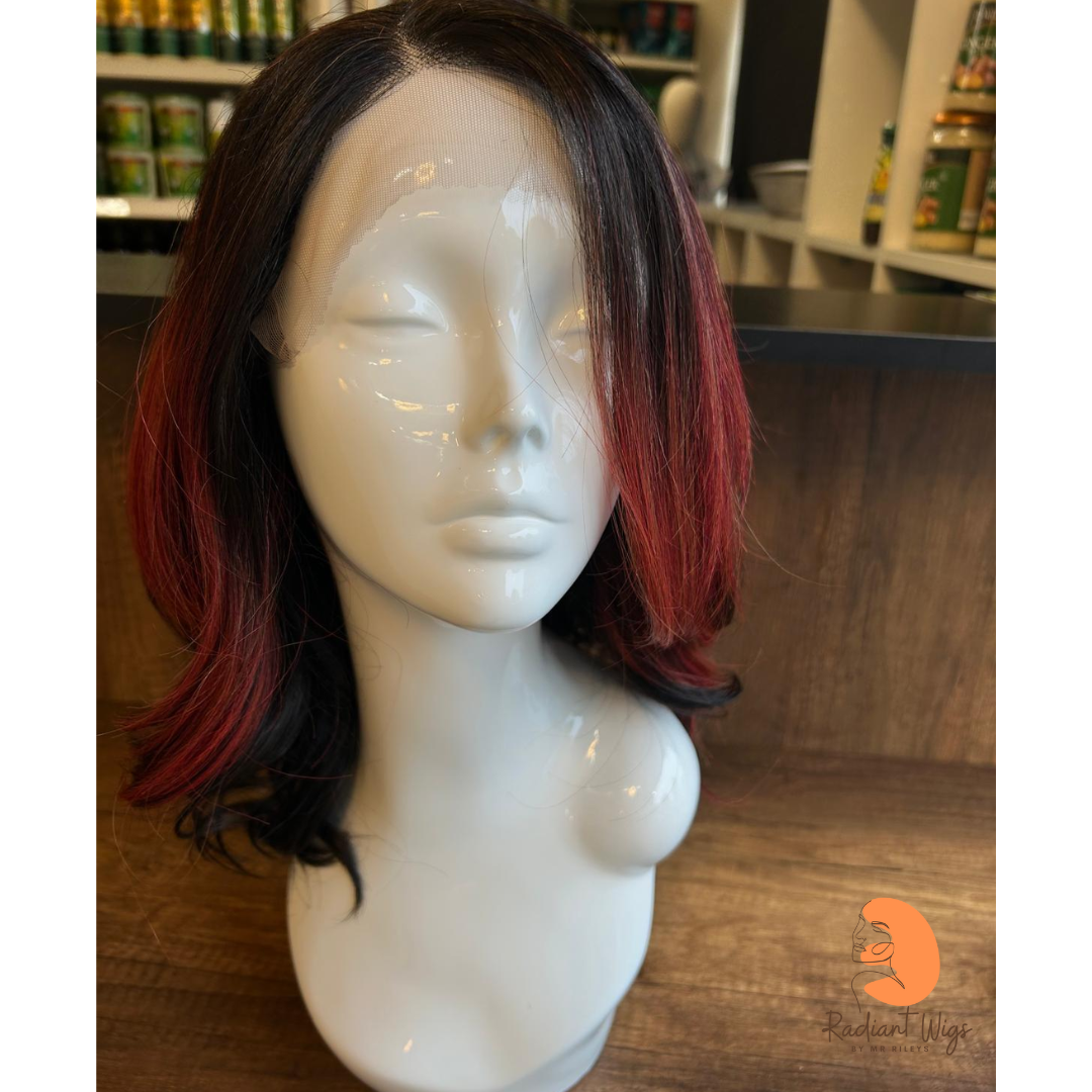 Cindy - 15", Loose Wave, Synthetic Wig - Red & Black