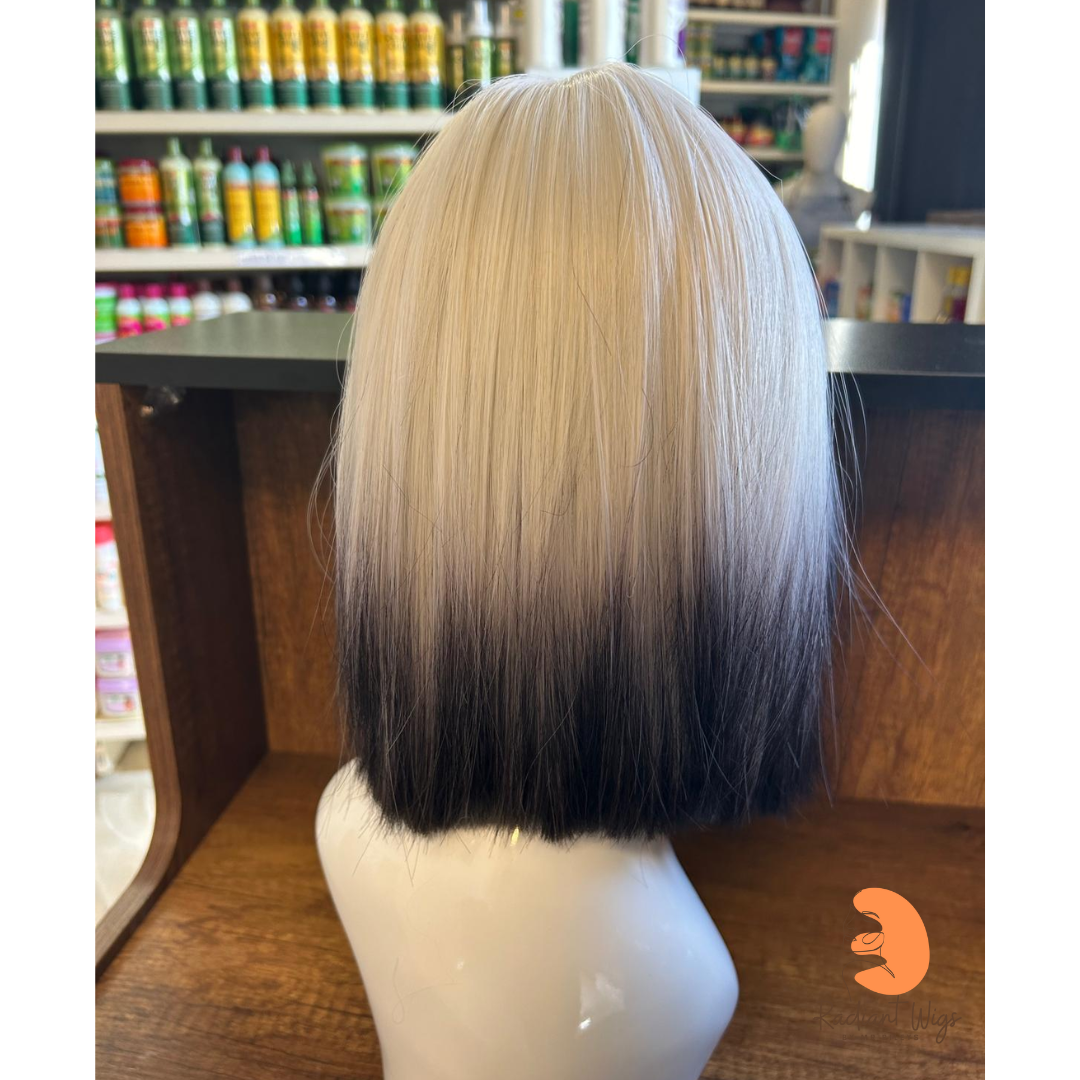 Kaz - 11", Straight, Synthetic Wig - White with Black Tips