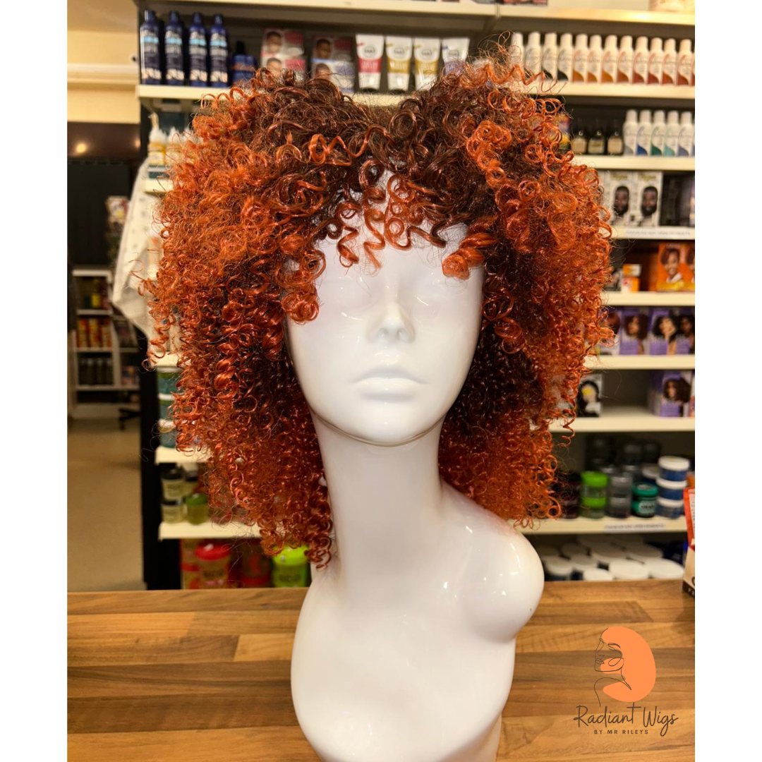 Kelis - 14" Curly Synthetic Wig - Brown/Orange Ombre