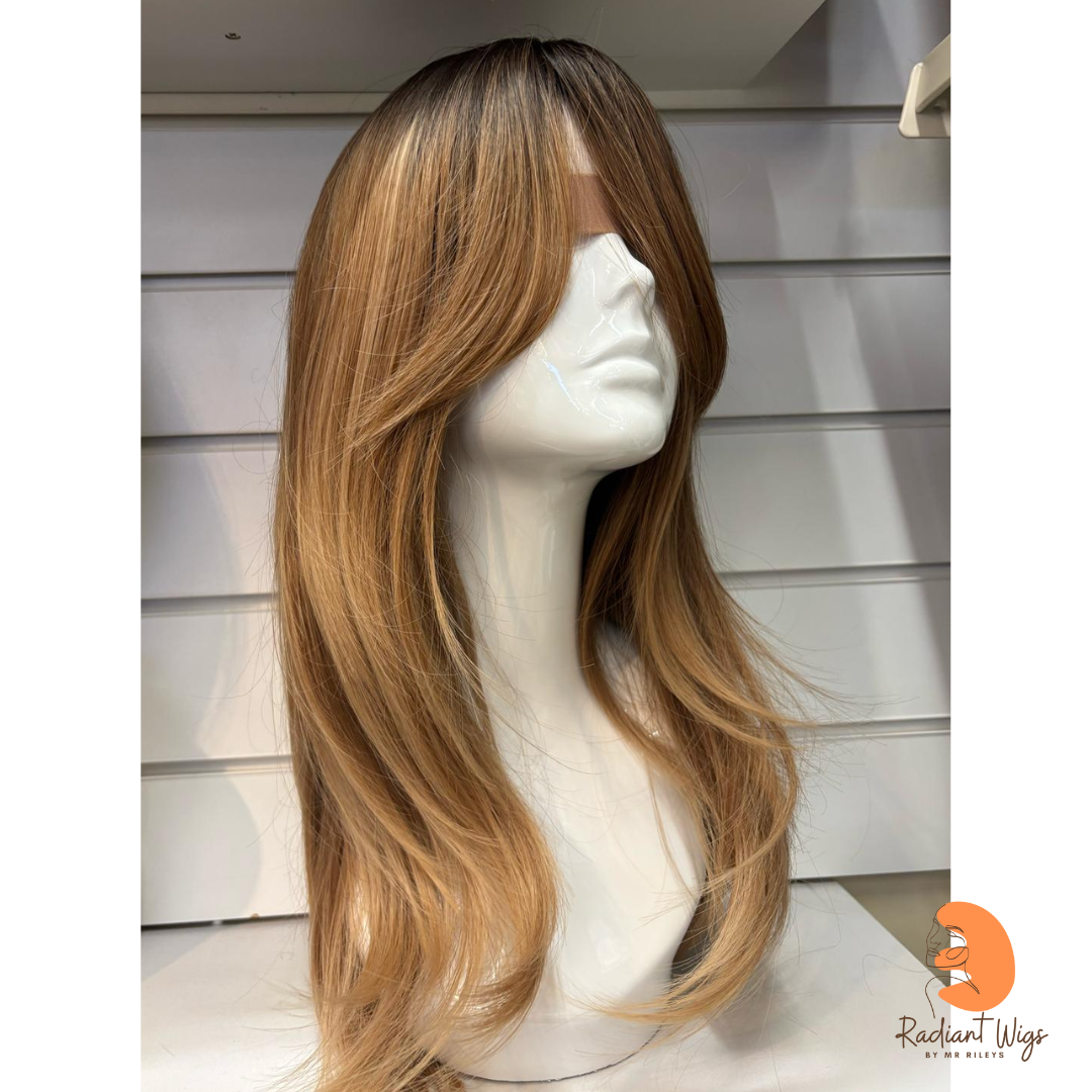 Lucy 3 - 22" Straight Synthetic Wig - Light Brown/Dark Blonde with Dark Roots