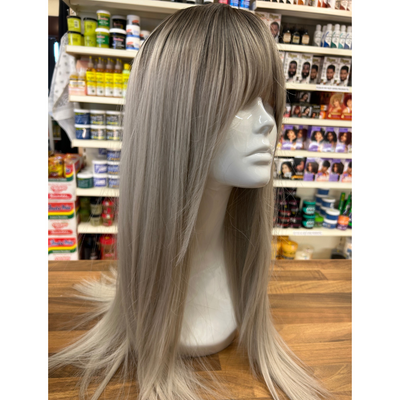 Harley - 23", Straight, Synthetic Wig - Grey with Brown Roots