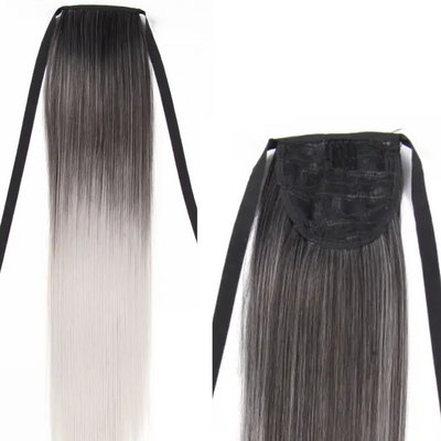 Silky Straight Synthetic Ponytail - Grey & White Ombre - 20"