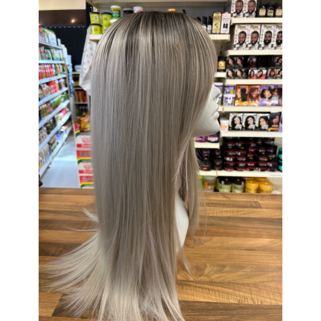 Harley - 23", Straight, Synthetic Wig - Grey with Brown Roots