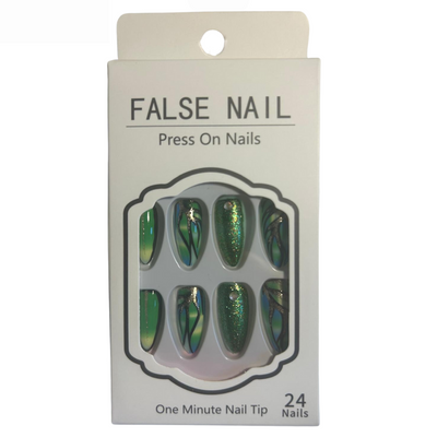 False Press On Nails - Green Glitter Design