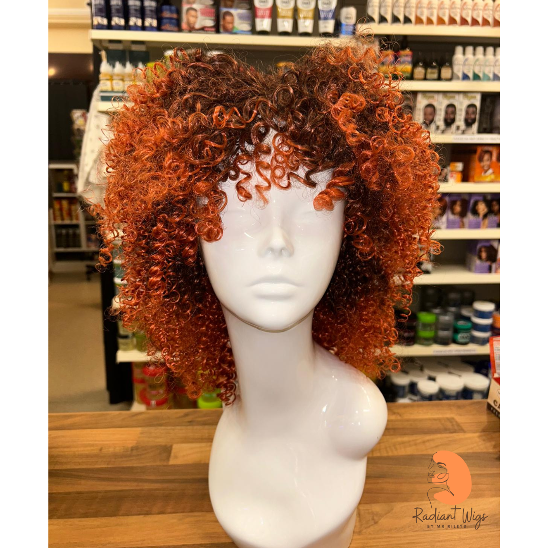 Kelis - 14" Curly Synthetic Wig - Brown/Orange Ombre