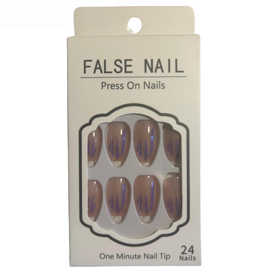 False Press On Nails - Purple Stripe Design