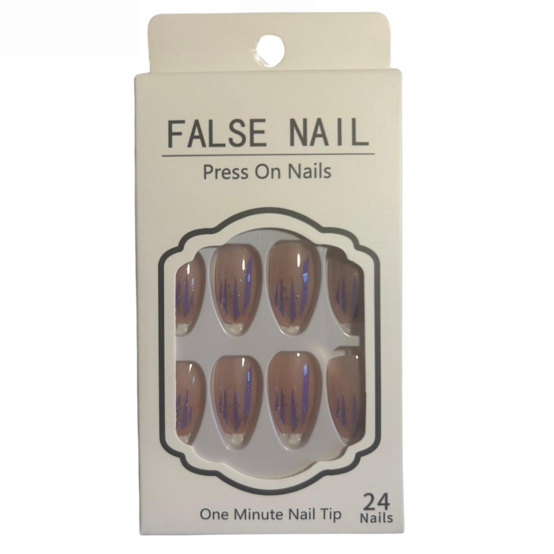False Press On Nails - Purple Stripe Design