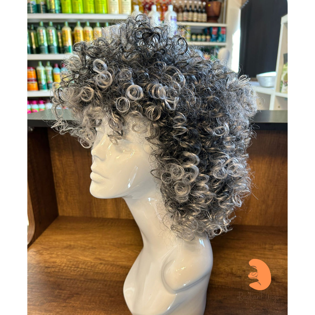 Curly Sue - 13", Curly Synthetic Wig - Grey